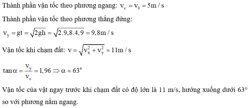 Công thức tính vận tốc chạm đất