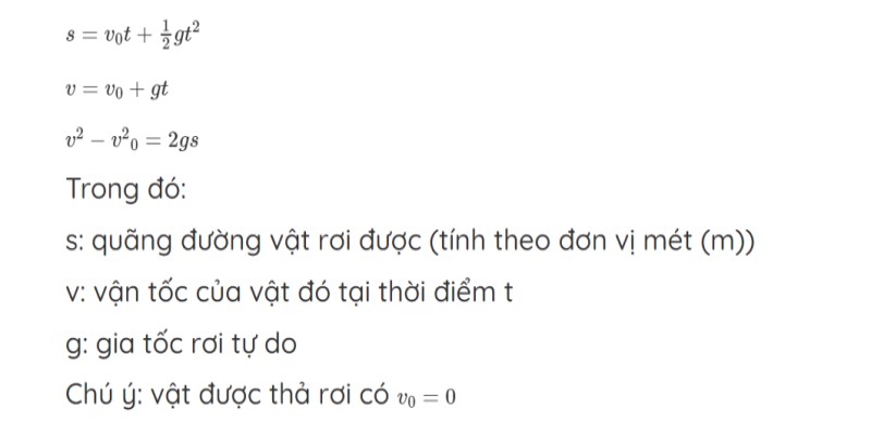 công thức gia tốc rơi tự do