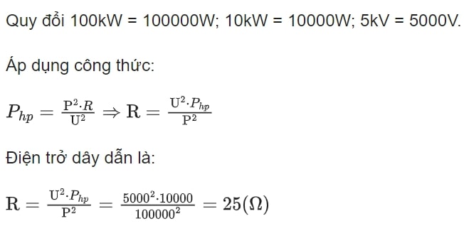 công thức tính công suất hao phí vật lý