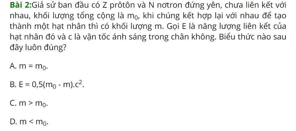 công thức tính năng lượng liên kết bài tập 2