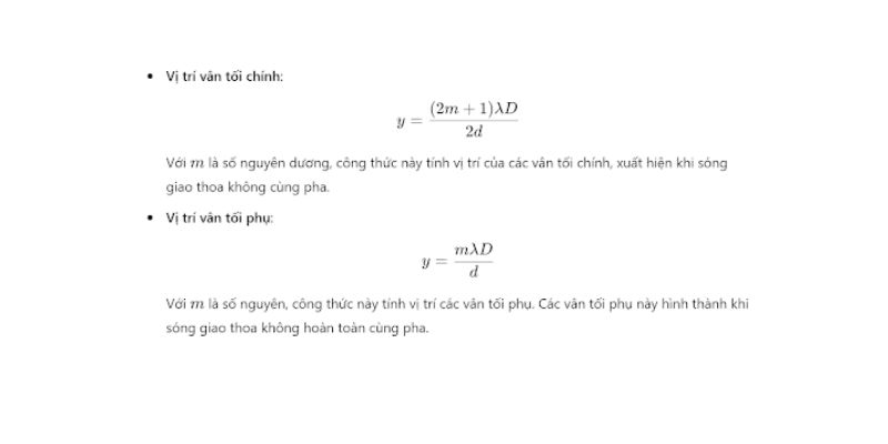 công thức tính vân tối chính và vân tối phụ