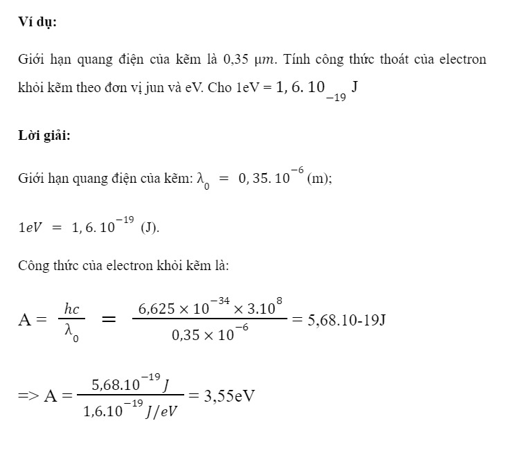 ví dụ công thức giới hạn quang điện