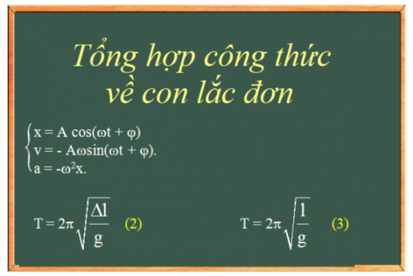 Các công thức quan trọng liên quan đến con lắc đơn