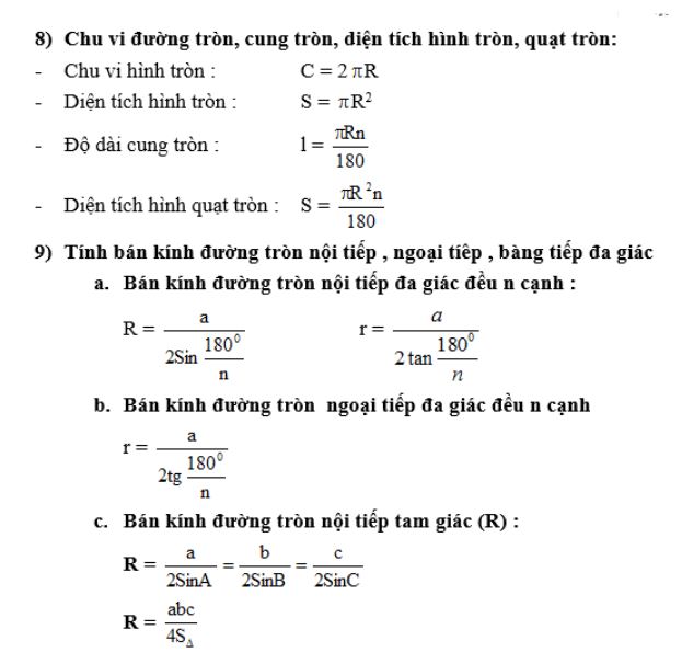 Các công thức tính chiều dài quỹ đạo cho đường tròn và cung tròn