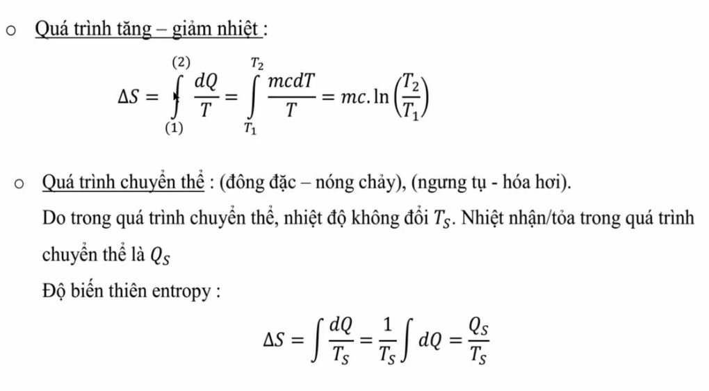 Các dạng công thức tính entropy thường gặp