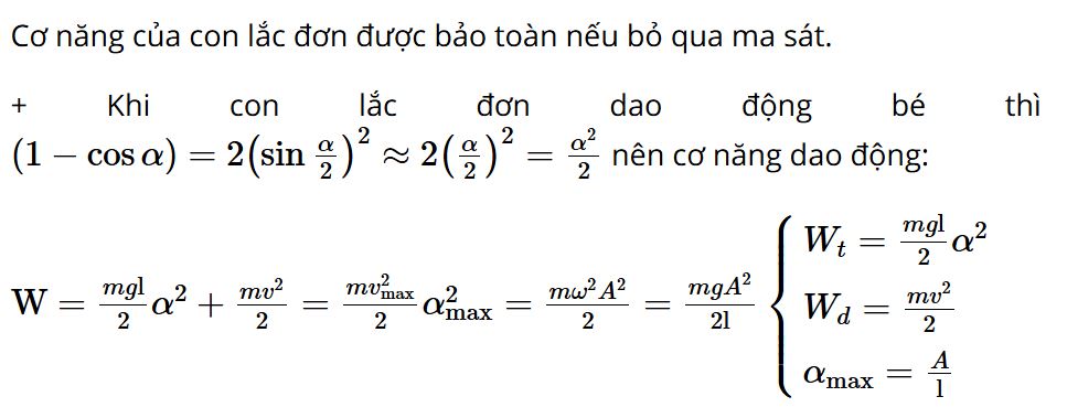 Công thức cơ năng của con lắc đơn