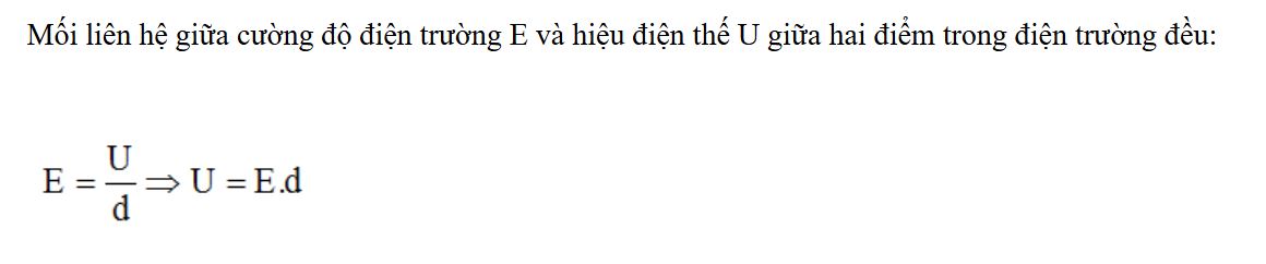 Công thức liên hệ giữa cường độ điện trường hiệu điện thế