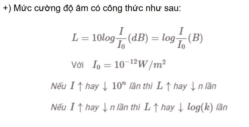 Công thức mức cường độ âm