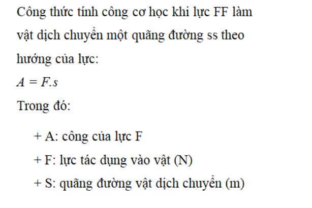 Công thức tính công của lực là gì