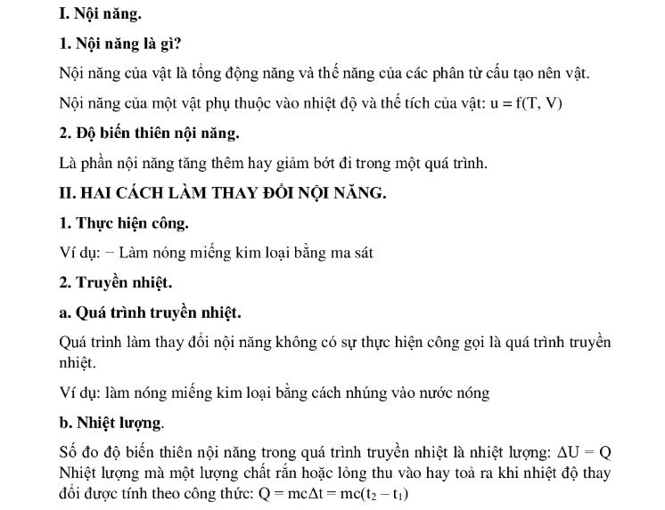 Công thức tính nội năng cho các trạng thái vật chất