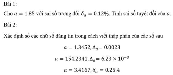 câu hỏi về công thức tính sai số