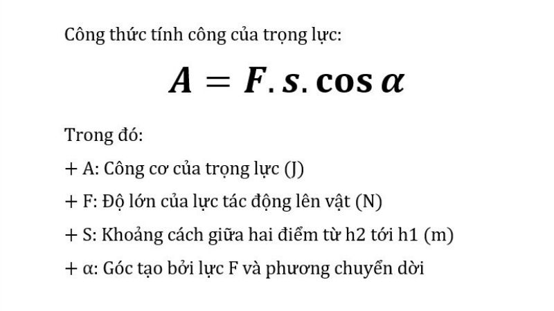 công thức tính công của trọng lực