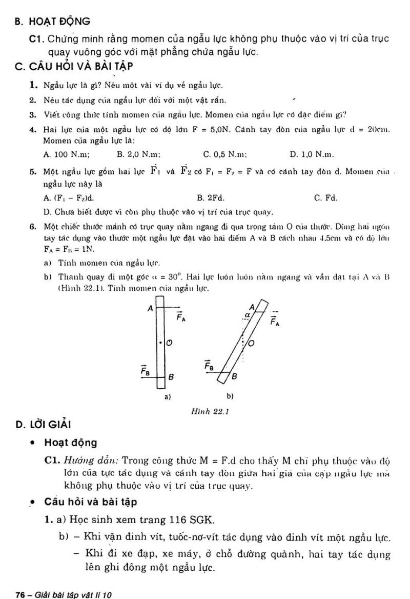 công thức tính ngẫu lực